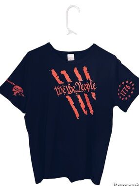 New Woman’s Patriotic "We the People" Black Graphic Tee Shirt in  with Red Print